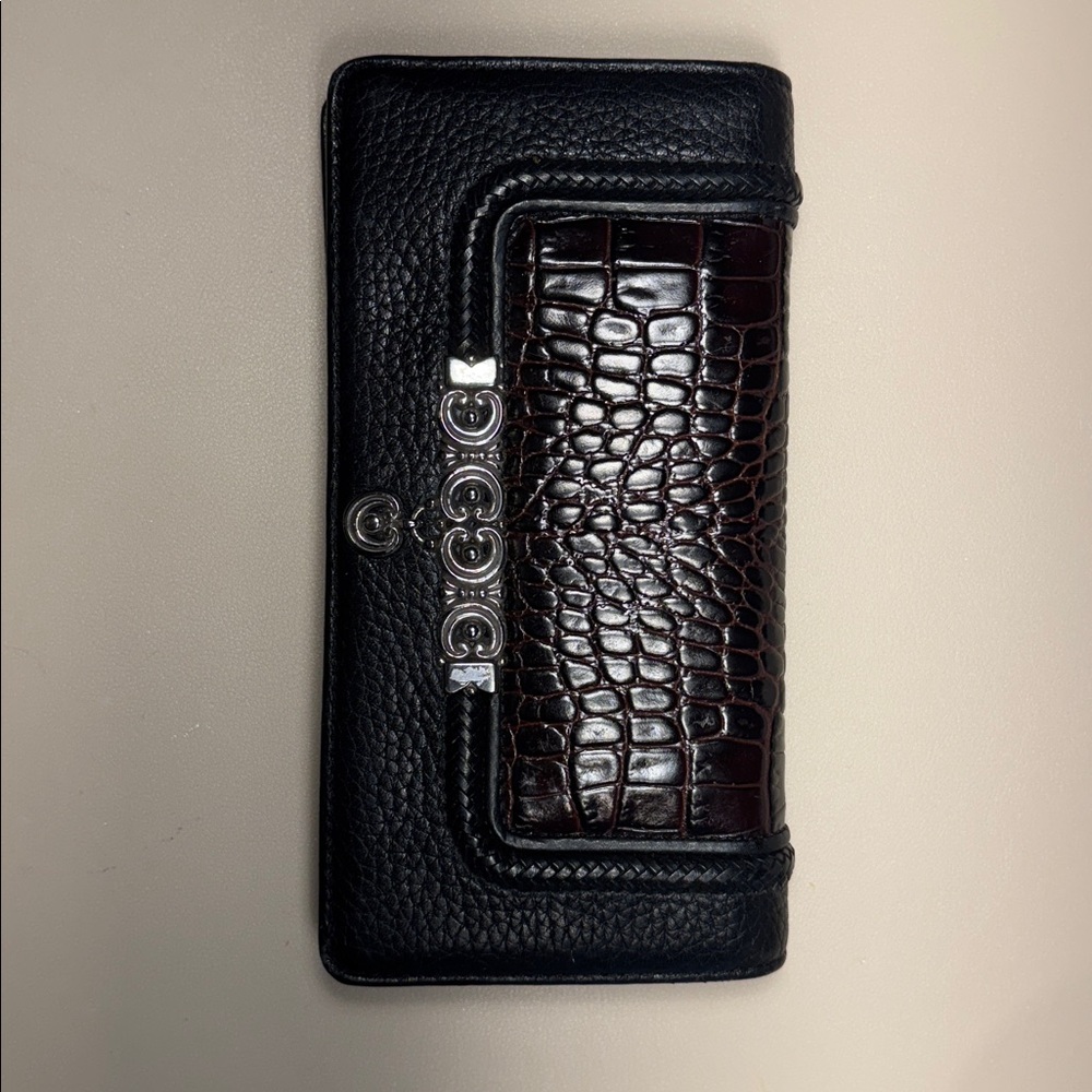 Brighton Black and Brown Croc-Embossed Wallet